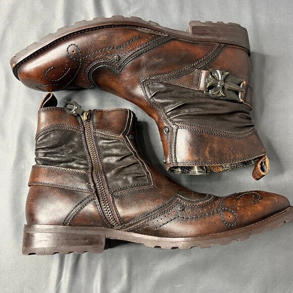 Mark Nason Boots 71785 Men Size 8.5 Brown Leather Zip Sword Cross Lounge U ROCK - Picture 12 of 13